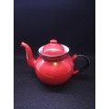Red enamel round tea pot - made in Poland