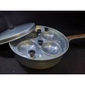 Vintage Aluminum 4 Egg Poacher Pan with copper handle