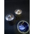 Vintage silver plated Salt and Pepper, mustard pot - lined with cobalt blue glass