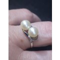 Sterling Silver ring with two genuine pearls size N