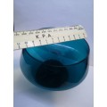 Turquoise footed glass bowl - fleabite chip on rim