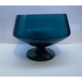 Turquoise footed glass bowl - fleabite chip on rim