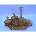 Amber glass vanity set on tray - LOOK!