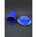 Blue enamel shaker without bottom and advertising ashtray
