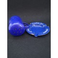 Blue enamel shaker without bottom and advertising ashtray