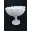 Vintage Indiana Glass Pedestal Bowl, Milk Glass Compote, Tear Drop- has a crack but still so pretty!
