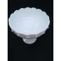 Vintage Indiana Glass Pedestal Bowl, Milk Glass Compote, Tear Drop- has a crack but still so pretty!
