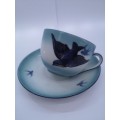 Vintage tea set swallows - Blue 8 cups and saucers