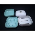 travel soap dishes - bakelite/plastic?