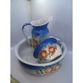3 Piece stunning Polish enamel bowl jug and pot