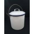 Vintage white enamel bucket with lid  `vet emmertjie`