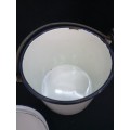 Vintage white enamel bucket with lid  `vet emmertjie`