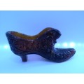 Vintage amber glass shoe/slipper -Two of them - one is repaired