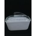 Vintage Glasbake White Milk Glass and lid - chip on lid