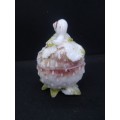 Vallerysthal Milk Glass Box Strawberry w Snail Painted France Antique