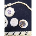 Collection of bone jewelry - Brooch, pendant, necklace and clip on earrings