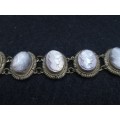 1930`s Vintage 800 Coin Silver Ornate Hand Carved Shell Cameo Bracelet Art Deco