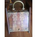 Antique arts and crafts coal scuttle with brass fittings and liner