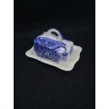 Repaired blue and white cheese dish and lid
