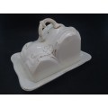 Vintage ceramic cheese/butter dish - handle repaired