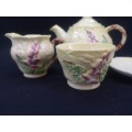 Vintage Carlton Ware Foxglove teapot sugar bowl and milk jug and plate set