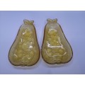 Vintage Hazel Atlas Amber pear shaped pair glass dishes