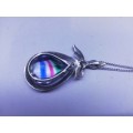 Big Rainbow stone pendant, 925 chain 70cm long
