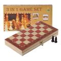1 X WOODEN 3 In 1 Chess Checkers Backgammon - Wood Pieces