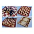 1 X WOODEN 3 In 1 Chess Checkers Backgammon - Wood Pieces