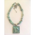 AMAZONITE NATURAL GEMSTONE PENDANT NECKLACE with UNIQUE ONE OF A KIND PENDANT
