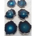 SET OF 6 FREEFORM GEODE COASTERS - BLUE & SILVER - STUNNING DECOR ITEM - HANDCRAFTED.