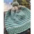 Hand Knitted Beanie (Shades of Cream, Turquoise and Green)