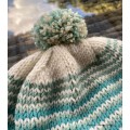 Hand Knitted Beanie (Shades of Cream, Turquoise and Green)