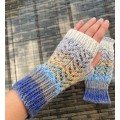 Fingerless Gloves Lacey (Shades of Blue, Grey & Cream) Knitted