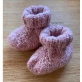 Baby Booties Mottled Dusty Pink in an Organza Bag (6 months)  Hand knitted
