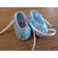 Summer Booties Turquoise & Pink (0 - 3  months) Hand knitted