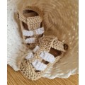 Baby Cotton Sandals Booties Beige and White (0 - 3 months) Hand knitted