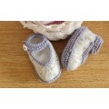 Mary Jane Booties Grey & White (3 - 6 months) Hand knitted