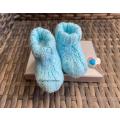 Baby Booties Turquoise (3 - 6 months) with Organza Gift Bag.  Hand knitted