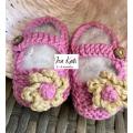 Baby Mary Jane Booties (100% Pure Cotton) Mauve Pink & Beige (3 - 6 months)