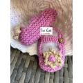 Baby Mary Jane Booties (100% Pure Cotton) Mauve Pink & Beige (3 - 6 months)