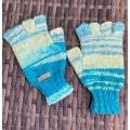 Short Fingers Gloves (Turquoise & Lime) Hand Knitted