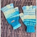 Short Fingers Gloves (Turquoise & Lime) Hand Knitted