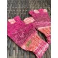 Short Fingers Gloves (Dark Pinkish Purple & Orange) Hand Knitted