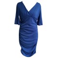 Blue Plus Size Deep V Neck Wrap Ruched Waisted Bodycon Dress