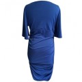 Blue Plus Size Deep V Neck Wrap Ruched Waisted Bodycon Dress
