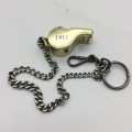 Antique Solid Silver Fob Chain with a S.A. Railways Brass `ACME THUNDERER` Whistle