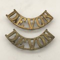 British - Early Pair `DEVON` Devonshire Regiment Shoulder Titles
