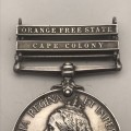 Boer War - Q.S.A. Medal (CC & OFS) `PTE. J. LYONS - UITENHAGE V.R`