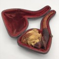 Victorian Carved Meerschaum & Amber Pipe (Cased)